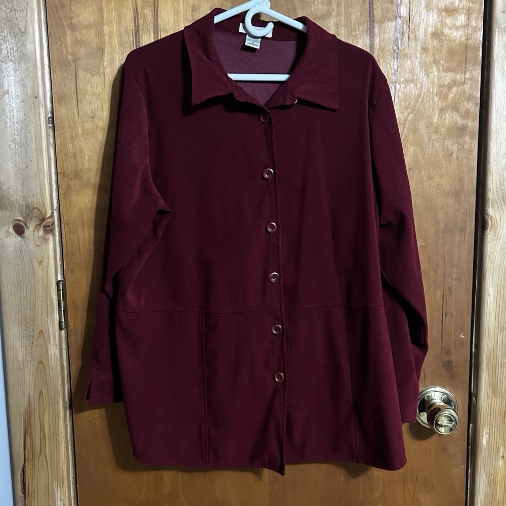 Notations Burgundy Collared Button Up Classy Shirt ~ Sz 1X Stretch Long Sleeve